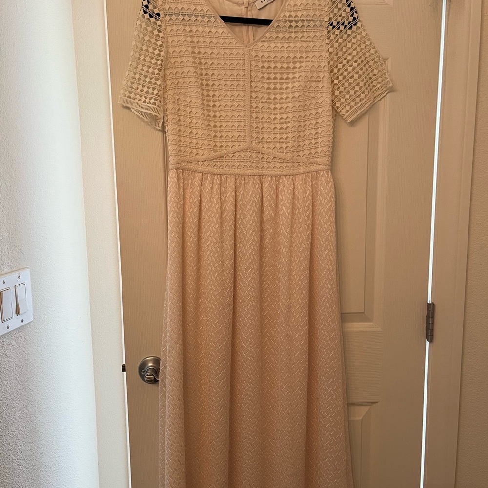 Sandro Cream Textured Midi Dress